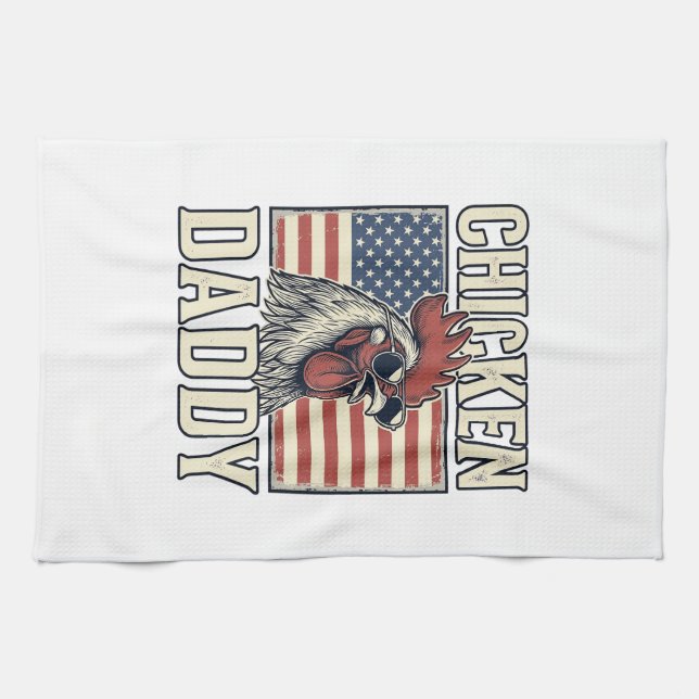 Chicken Daddy Vintage Rooster Patriotic Kitchen Towel (Horizontal)