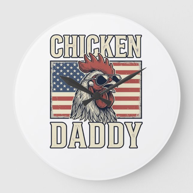 Chicken Daddy Vintage Rooster Patriotic Large Clock (Front)