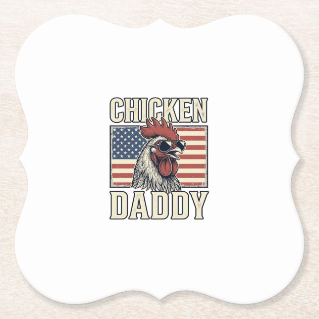 Chicken Daddy Vintage Rooster Patriotic Paper Coaster (Front)