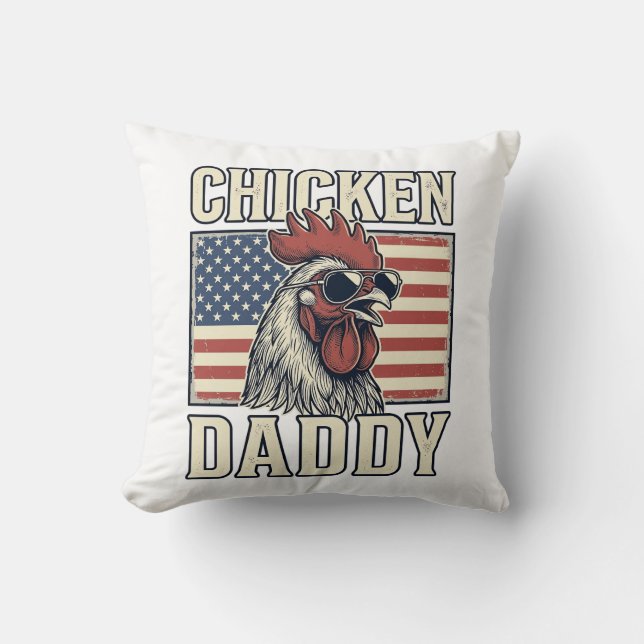Chicken Daddy Vintage Rooster Patriotic Throw Pillow (Front)