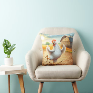 Chicken Dancing In Barnyard Throw Pillow