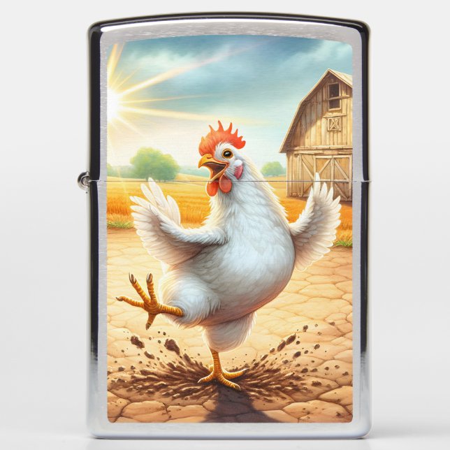 Chicken Dancing In Barnyard Zippo Lighter (Front)