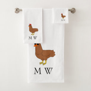 Chicken Design Monogrammed Bath Towel Set