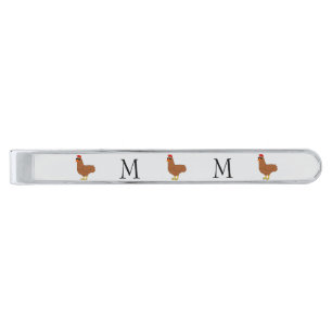 Chicken Design Monogrammed Silver Finish Tie Bar