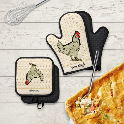 Chicken Dinner Winner Winner Oven Mitt  Pot Holder Set