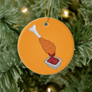 Chicken Drumstick Dipped In Ketchup Ceramic Ornament