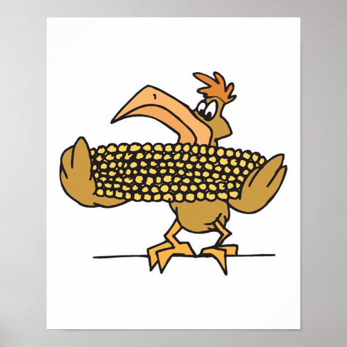 chicken eating corn print