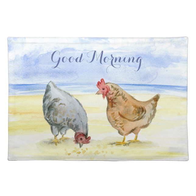 CHICKEN EATING. GOOD MORNING FARM ANIMALS CLOTH PLACEMAT (Front)