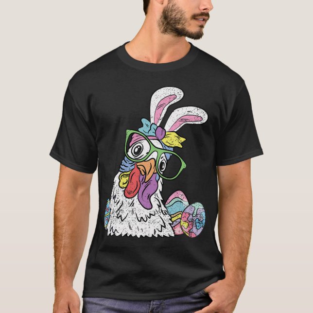 Chicken Egg Hunting Easter Bunny Ears Farm Animal  T-Shirt (Front)