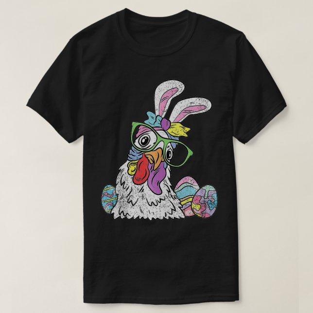 Chicken Egg Hunting Easter Bunny Ears Farmer Sprin T-Shirt (Design Front)