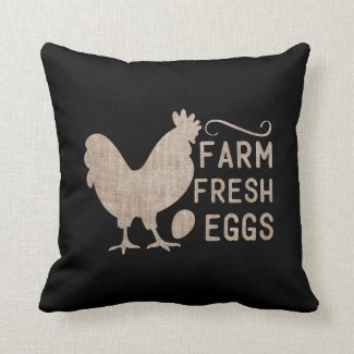 Chicken Egg Rustic Burlap Black Farmhouse Country Throw Pillow