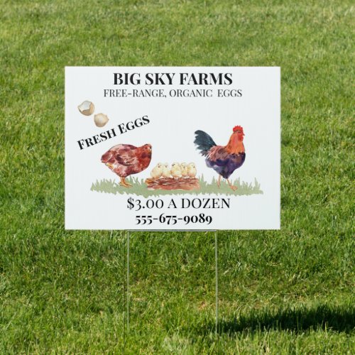 Chicken Eggs Farm Watercolor  For Sale  Sign