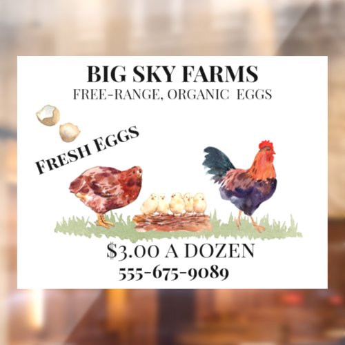Chicken Eggs Farm Watercolor  For Sale   Window Cling