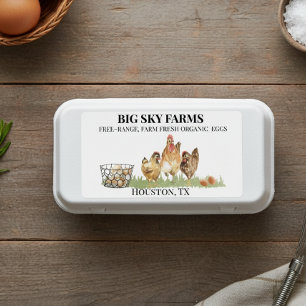 Chicken Eggs Farm Watercolor Fresh Carton  Label