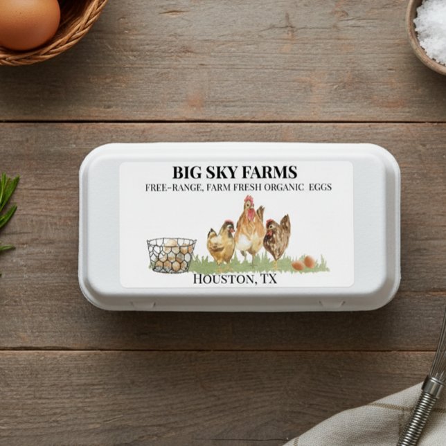 Chicken Eggs Farm Watercolor Fresh Carton  Label (Creator Uploaded)