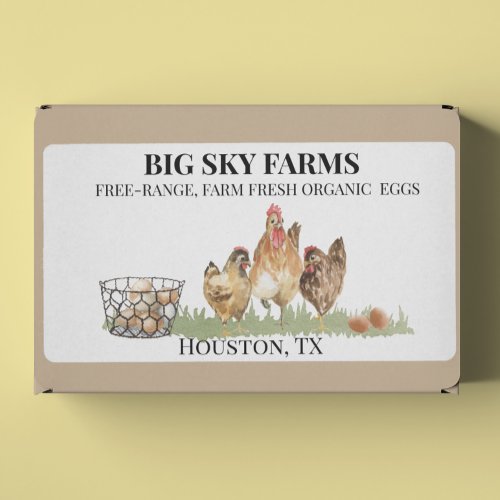 Chicken Eggs Farm Watercolor Fresh Carton  Label