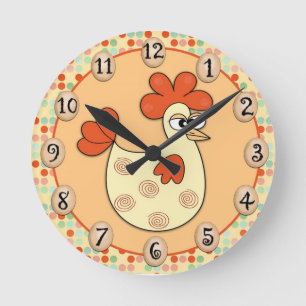 Chicken Eggs Polka Dots Round Clock