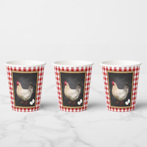  Chicken Eggs Red and White Country Gingham Paper Cups