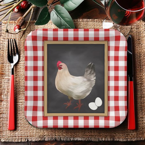  Chicken Eggs Red and White Country Gingham Paper Plates