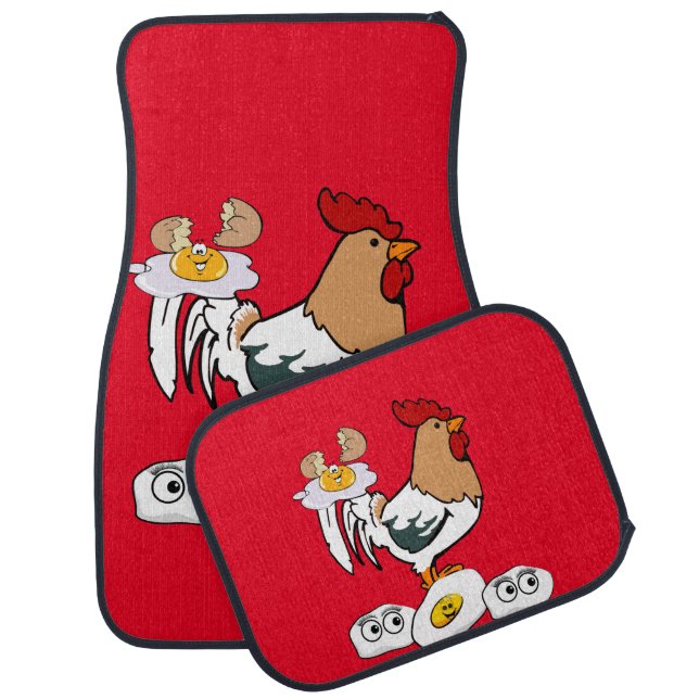 Chicken Eggs Red Floor Car Mats (Set)