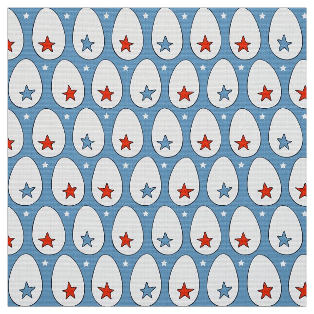 Chicken Eggs Red White Blue Stars Farm Pattern Fabric (Swatch)