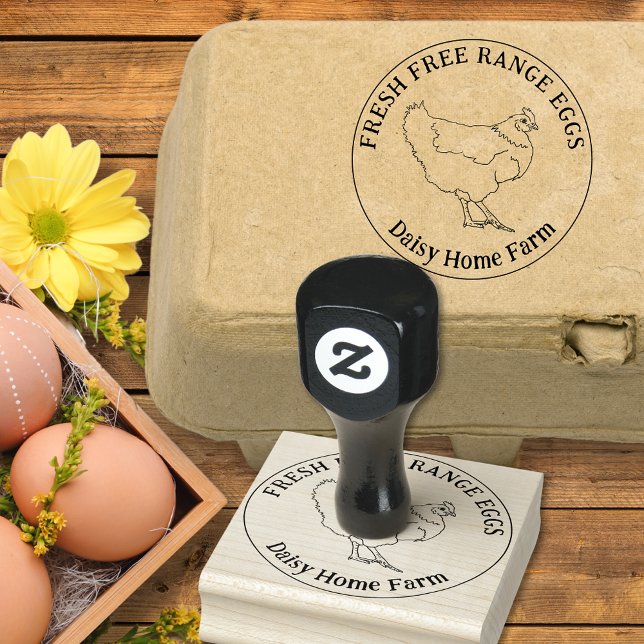Chicken Eggs Simple Hand Drawn Personalized Rubber Stamp (Chicken egg box custom ink rubber stamp fresh free range hen eggs label)