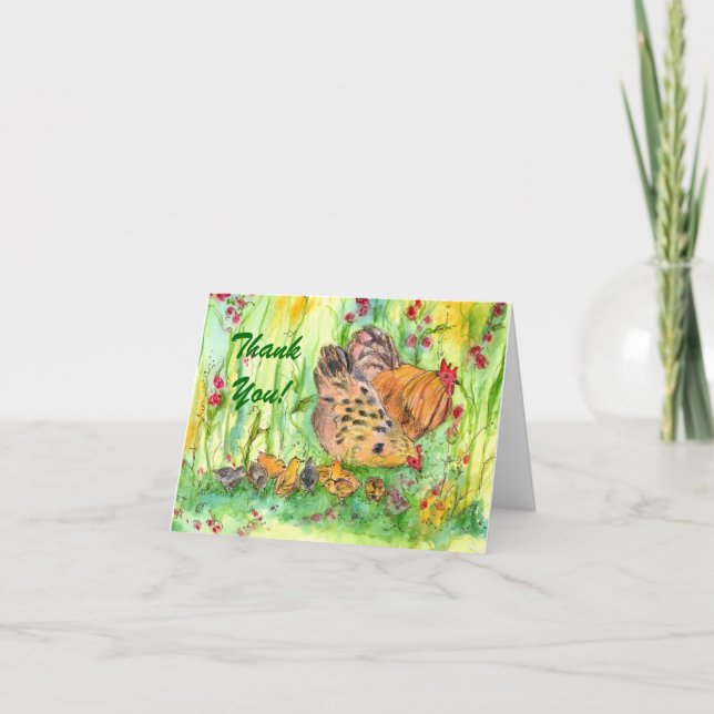 Chicken Family Bird Thank You Card Watercolor (Front)