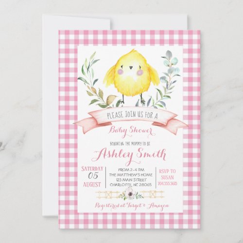 chicken farm baby shower invitation pink girl