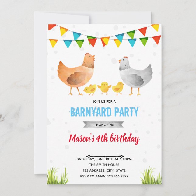 Chicken farm birthday party invitation (Front)