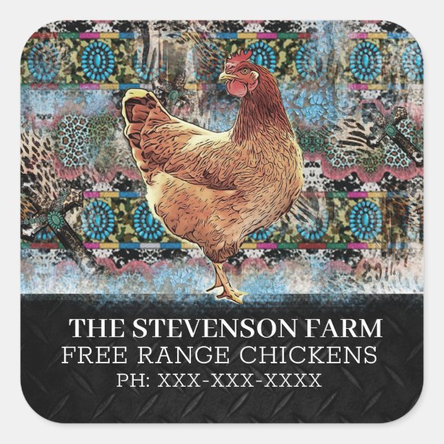 Chicken Farm Broiler Meat Birds Free Range Western Square Sticker (Front)