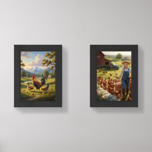 Chicken Farm Framed Art Print Set - Rustic Poultry