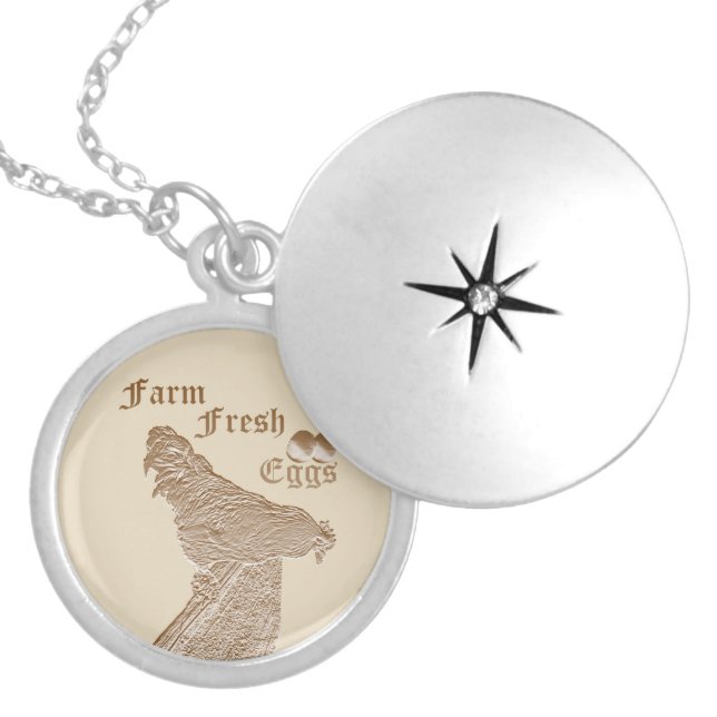 Chicken Farm Fresh Eggs Design, Locket Necklace (Front)