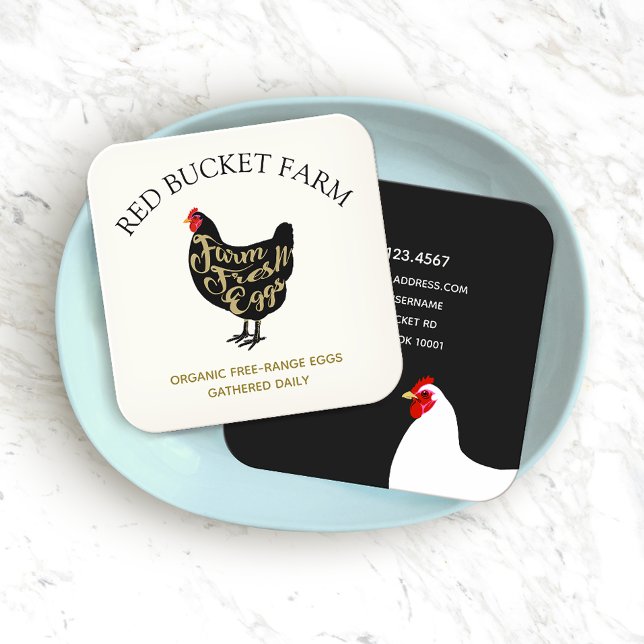 Chicken Farm Fresh Eggs Retro Square Business Card (Creator Uploaded)