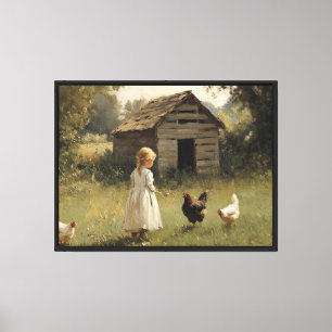Chicken Farm Girl and Bird Simple Farm Wall Art