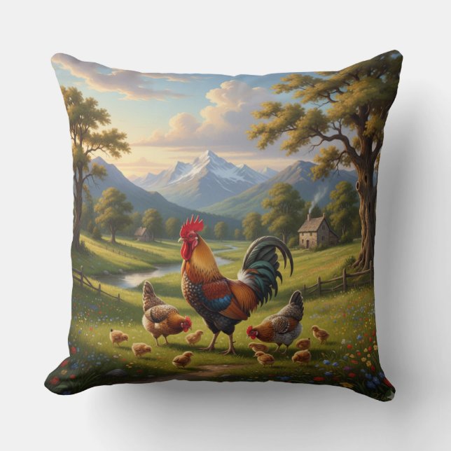 Chicken Farm House Throw Pillow (Front)