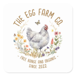 Chicken Farm Logo Sticker Watercolor Grey Hen Seal