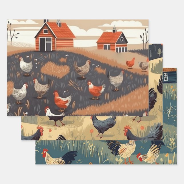 Chicken Farm Wrapping Paper Sheets (Set)