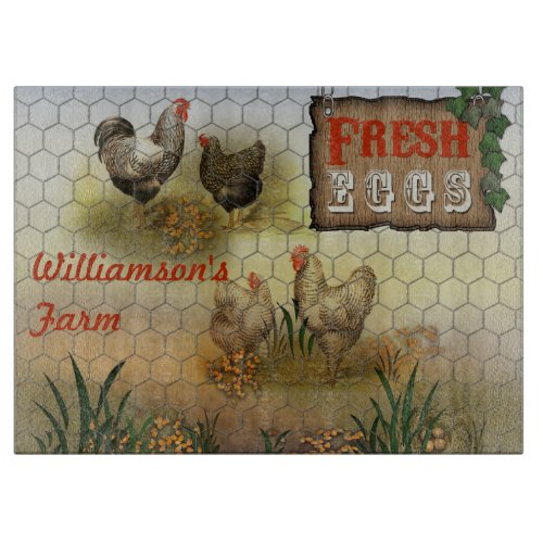Chicken Farm Yard Fresh Eggs Vintage Cutting Board