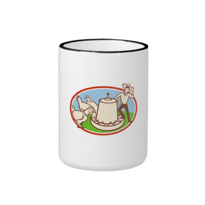 Chicken Farmer Feeder Cartoon Coffee Mugs