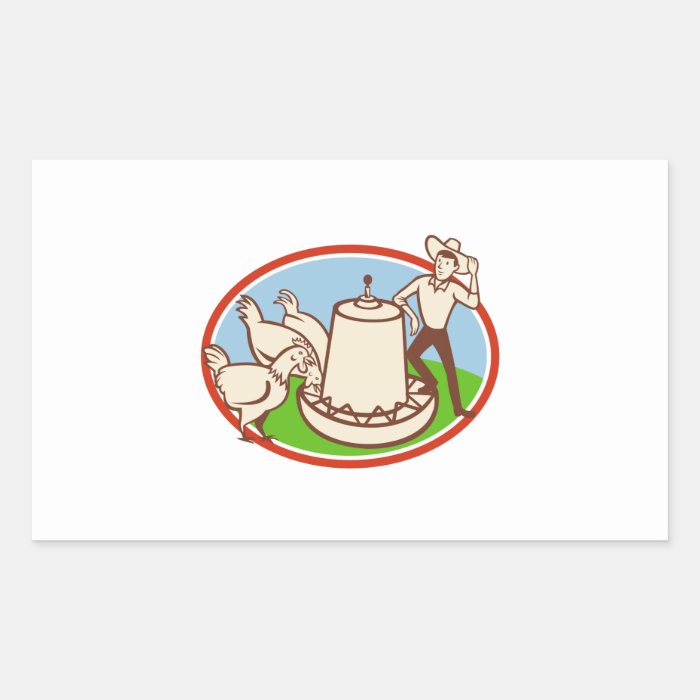 Chicken Farmer Feeder Cartoon Rectangle Stickers