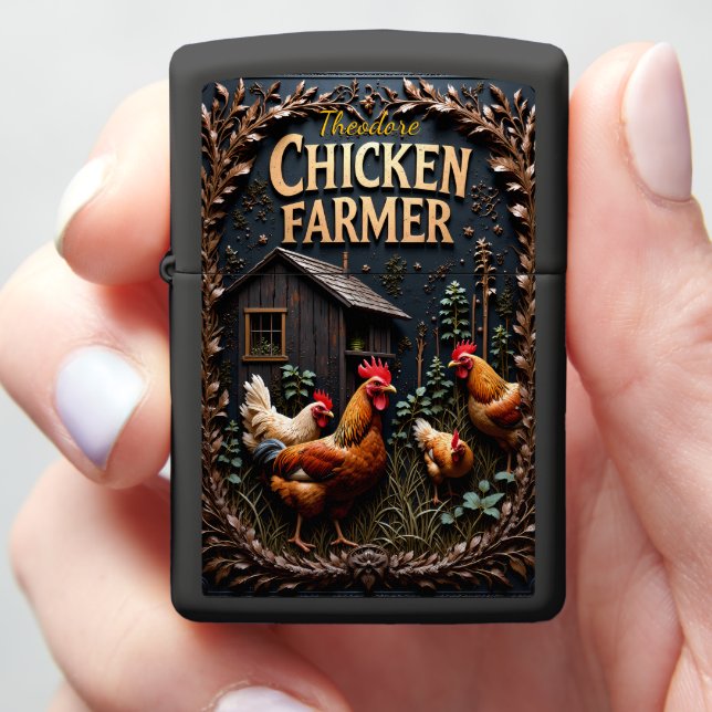 Chicken Farmer Rooster Coop Dark Forest Zippo Lighter (In Hand)