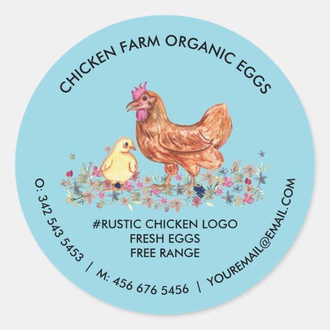 Chicken Farmhouse Organic Fresh Eggs blue Classic Round Sticker