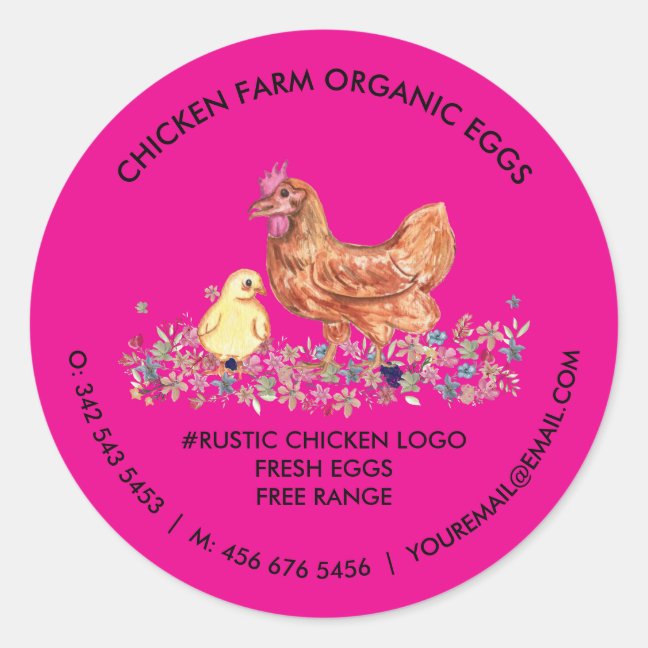 Chicken Farmhouse Organic Fresh Eggs pink Classic Round Sticker