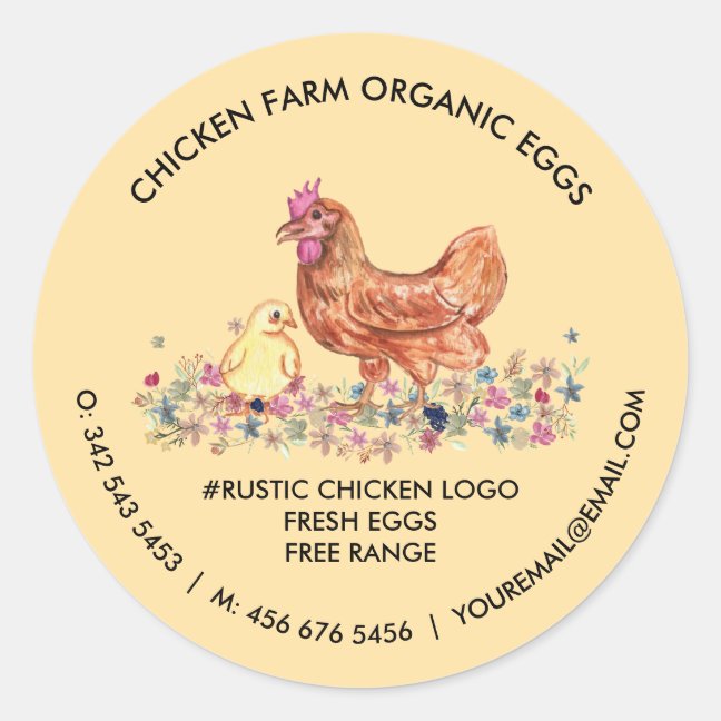 Chicken Farmhouse Organic Fresh Eggs yellow Classic Round Sticker
