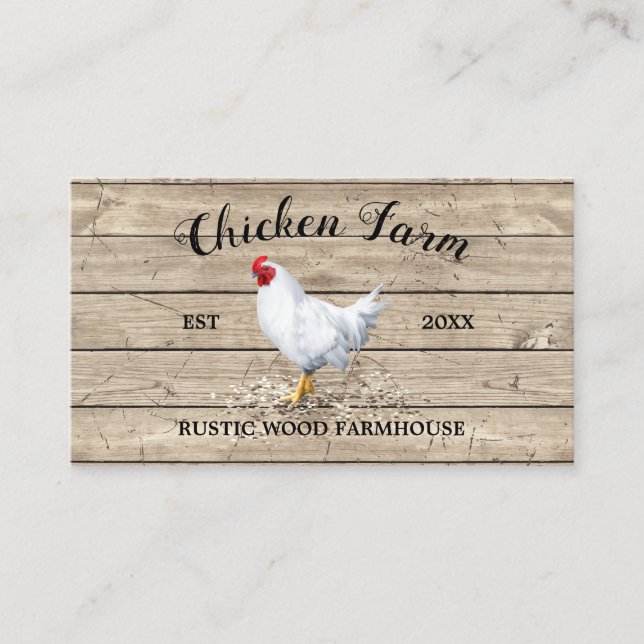 Chicken Farmhouse Wood Rustic Egg Hen Business Card (Front)