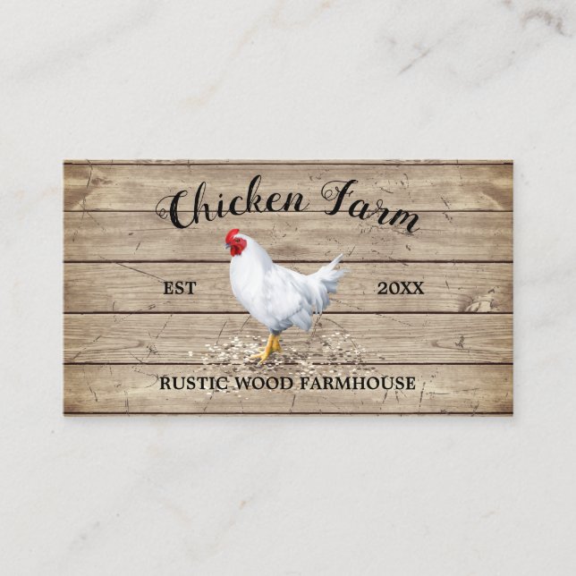 Chicken Farmhouse Wood Rustic Egg Hen retro Business Card (Front)