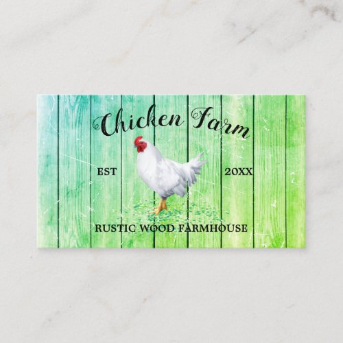 Chicken Farmhouse Wood Rustic green Business Card