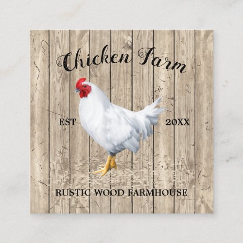 Chicken Farmhouse Wooden Rustic Square Business Card