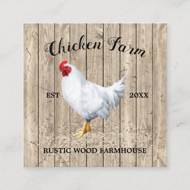 Chicken Farmhouse Wooden Rustic Square Business Card (Front)