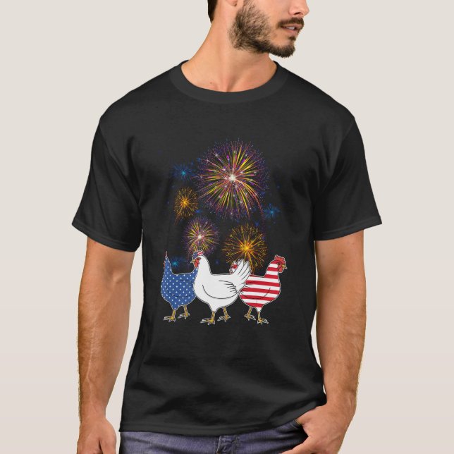 Chicken Fireworks Independence 4th Of July Day Pat T-Shirt (Front)
